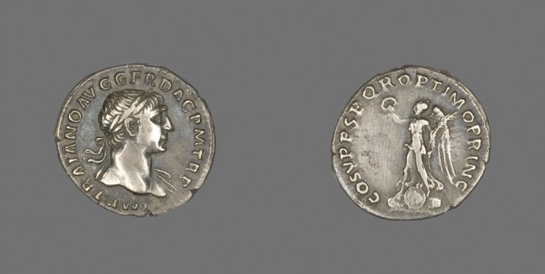 Denarius (Coin) Portraying Emperor Trajan, AD 103/111, Roman, minted in Rome, Roman Empire, Silver,
