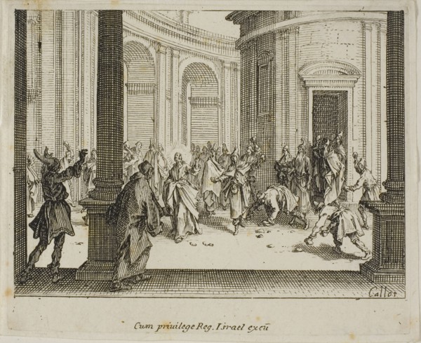 The Stoning of Jesus, from The New Testament, 1635, Jacques Callot (French, 1592-1635), published