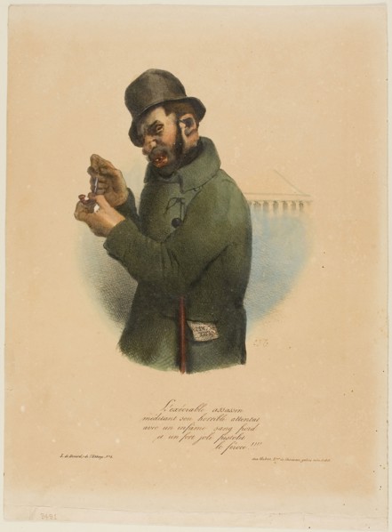The Execrable Assassin Contemplates his Horrible Assault…, 1832–59, Charles J. Traviès (French,