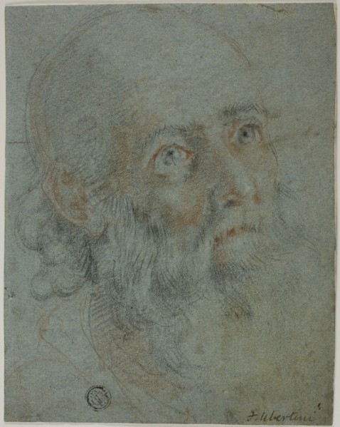 Head of a Bearded Man, Looking Up to Right: Study for Saint Catherine of Alexandria Disputing with