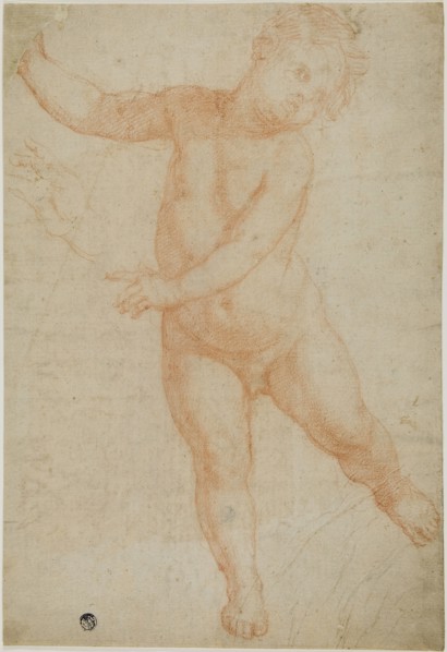 Putto Poised on Right Leg (recto), Sketch of a Draped Arm (verso), 1575/1600, Domenico Cresti,