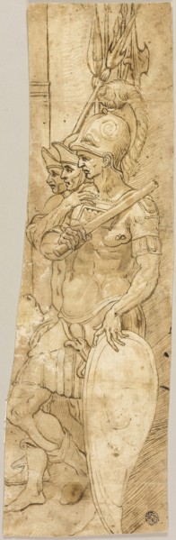 Three Roman Soldiers, n.d., After Giambologna, Italian, 1529-1608, Italy, Pen and brown ink with