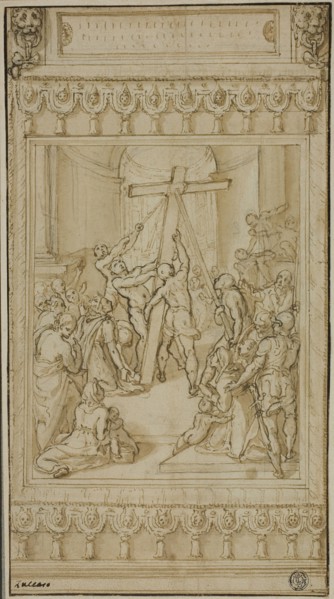 Saint Helena Kneeling before the True Cross, c. 1582, Cesare Nebbia, Italian, 1536-1614, Italy, Pen