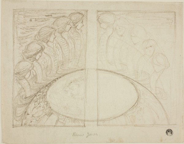 Serpent Women Around Globe, n.d., Sir Edward Burne-Jones, English, 1833-1898, England, Brown crayon