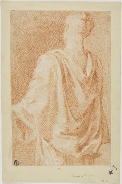 Draped Woman, Seen From Back, n.d., Attributed to François Boucher, French, 1703-1770, France, Red