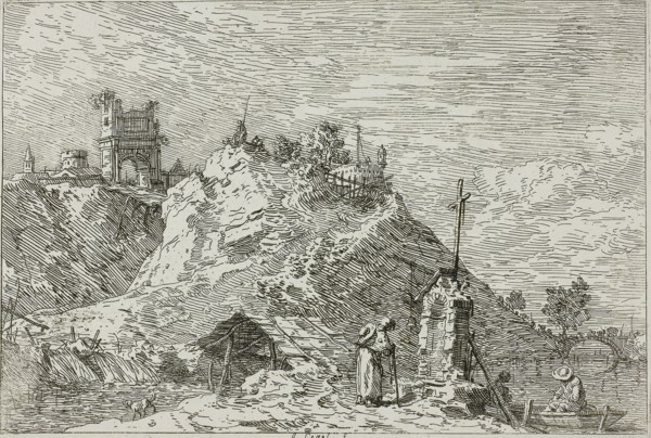 Landscape with the Pilgrim at Prayer, from Vedute, 1735/44, Canaletto, Italian, 1697-1768, Italy,