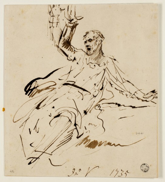 Seated Male Figure with Raised Arm, 1735, John Vanderbank, English, 1686-1739, England, Pen and