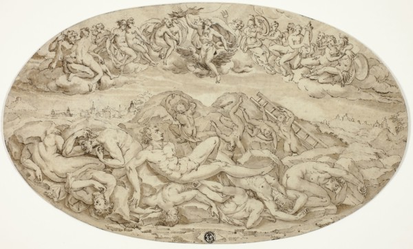 Fall of the Giants, 1550s, After Guglielmo della Porta, Italian, 1500/10-1577, Italy, Pen and brown