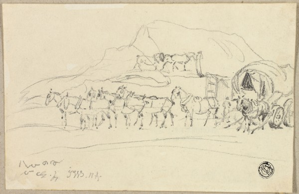 Wagon with Eight Horses Being Hitched, n.d., John Ward, English, 1798-1849, England, Graphite on