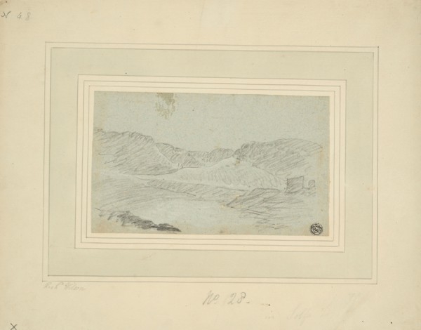 Hilly Landscape, n.d., Attributed to Richard Wilson, English, 1714-1782, England, Charcoal on blue
