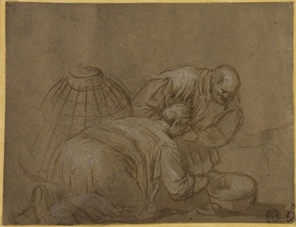 Peasant Couple Looking in a Basket, n.d., After Jacopo Bassano, Italian, c. 1510-1592, Italy, Pen