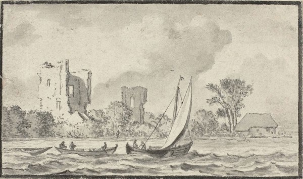 Three Boats on a River with Ruins Along the Shore, n.d., Attributed to Allart van Everdingen,