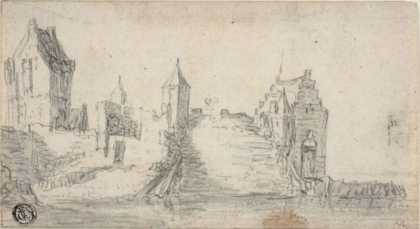 Fortified Buildings on Water’s Edge, n.d., Attributed to Simon de Vlieger (Dutch, c. 1600-1653), or
