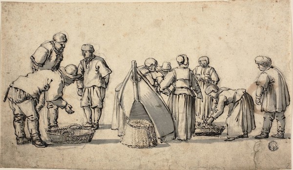A Dutch Fishmarket, n.d., Willem van de Velde, I, Dutch, c. 1611-1693, Holland, Pen and brown ink,