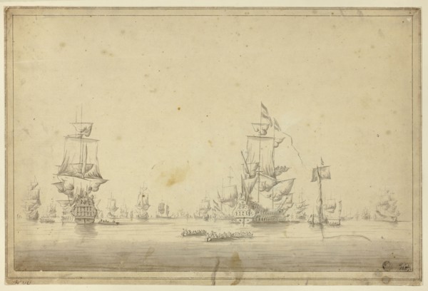 Fleet of Ships Anchored at Sea, n.d., Imitator of Willem van de Velde, II, Dutch, 1633-1707,