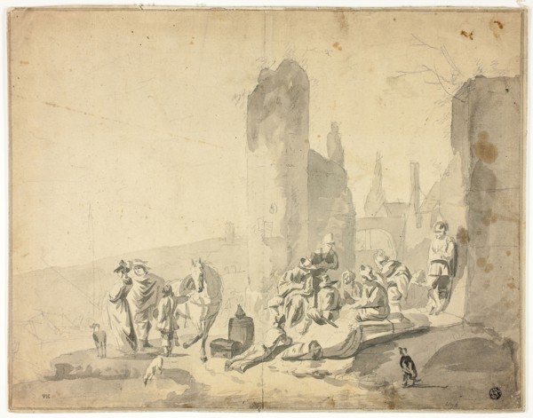 Harborside Scene with Various Figures, n.d., Hendrik Verschuring (Dutch, 1627-1690), or Thomas Wyck