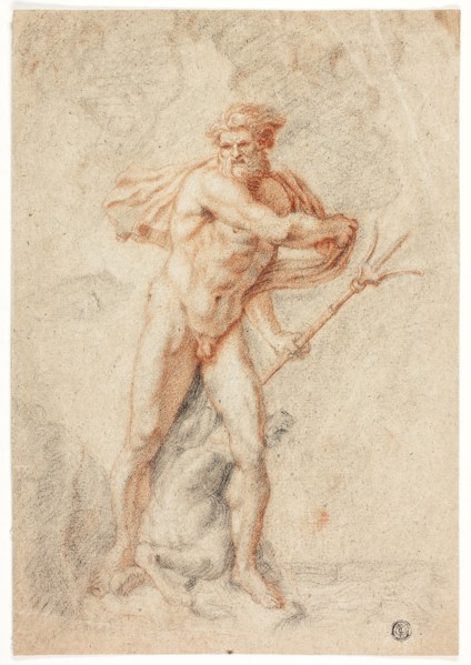 Neptune, n.d., Possibly Theodor van Thulden, Dutch, 1606-1669, Netherlands, Black and red chalk,