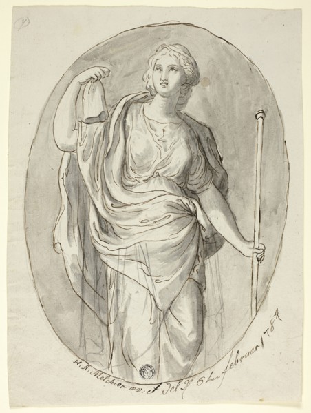 Woman with Staff and Phrygian Cap, 1787, Heinrich Anton Melchior, German, 1771-1796, Germany, Pen