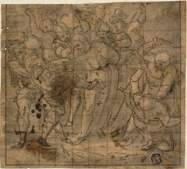 Mocking of Christ, 1562, Follower of or after Luca Cambiaso, Italian, 1527-1585, Italy, Pen and