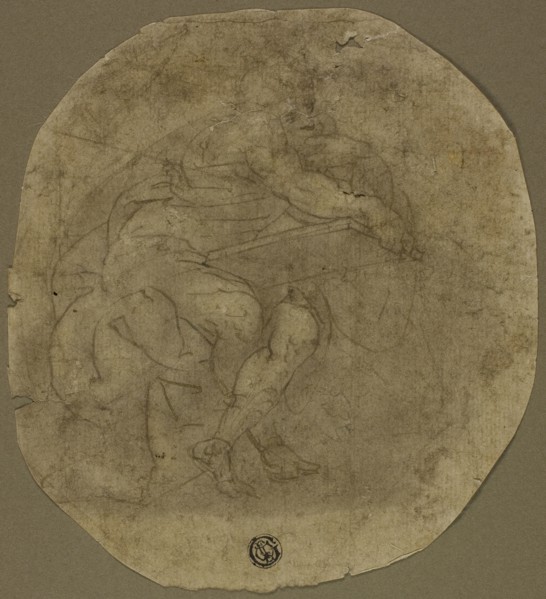 Seated Male Figure with Large Tablet (recto), Figure Study (verso), n.d., Follower of Luca