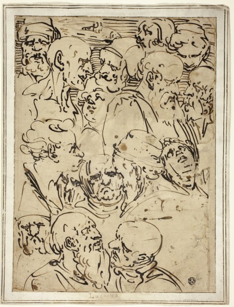 Sketches of Heads, c. 1565, After Luca Cambiaso, Italian, 1527-1585, Italy, Pen and brown ink, on