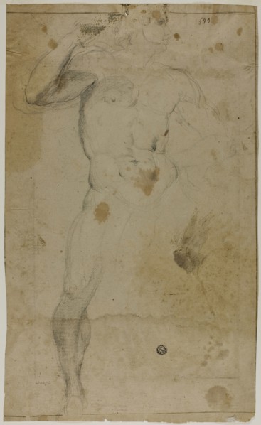 Standing Male Nude (recto), Two Half Length Male Figures, One with Raised Arm, the Other Praying