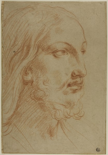 Head of Christ, c. 1652, Giovanni Andrea Sirani, Italian, 1610-1670, Italy, Red chalk on tan laid