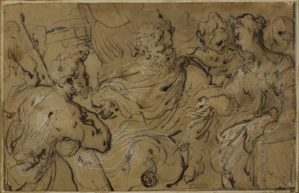 Esther before Ahasuerus or Solomon and Sheba with Cross from Wood of Adam’s Tomb, 1590/1600,
