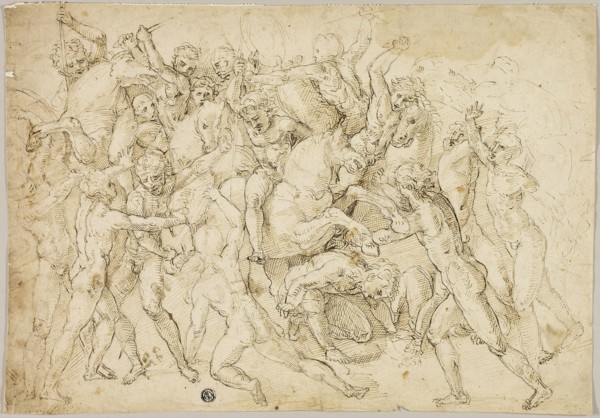 Battle between Cavalry and Foot Soldiers, late 16th century, After Girolamo Genga, Italian, c.