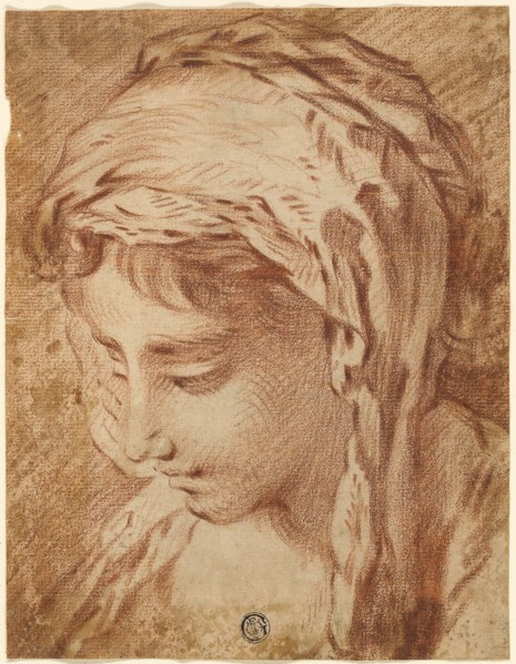 Head of a Woman, n.d., Attributed to François Boucher, French, 1703-1770, France, Red chalk, over