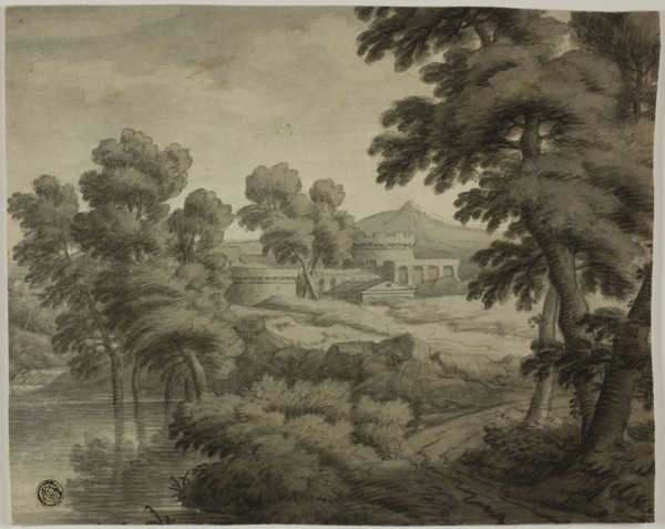 Italianate Landscape with Castle, Trees and Water in Foreground, n.d., School of Nicolas Poussin,