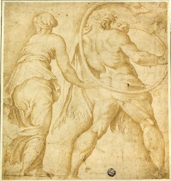 Woman Turning Left, Male Nude Blowing Trumpet, n.d., After Polidoro Caldara, called Polidoro da