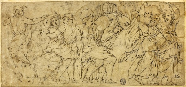 Men and Women Carrying Barrels and Bundles, late 16th century, After Polidoro Caldara, called