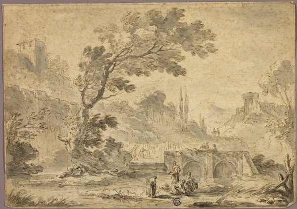 Washerwomen by Stream in Italianate Landscape, n.d., Possibly Andrea Locatelli, Italian, 1695-1741,