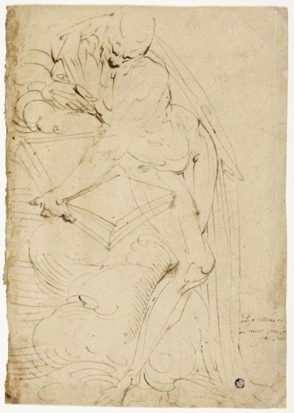 Standing Male Nude (Saint Jerome?) with Book, 1550s, Luca Cambiaso, Italian, 1527-1585, Italy, Pen