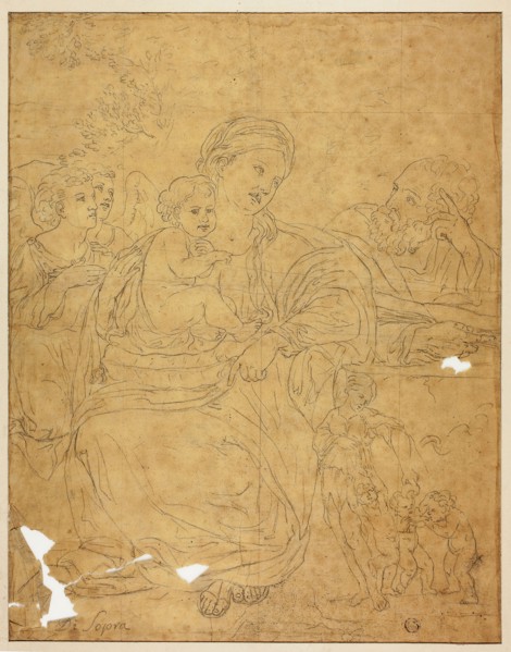 Holy Family with Two Angels, 1609/10, Francesco Albani, after, Italian, 1578-1660, Italy, Graphite