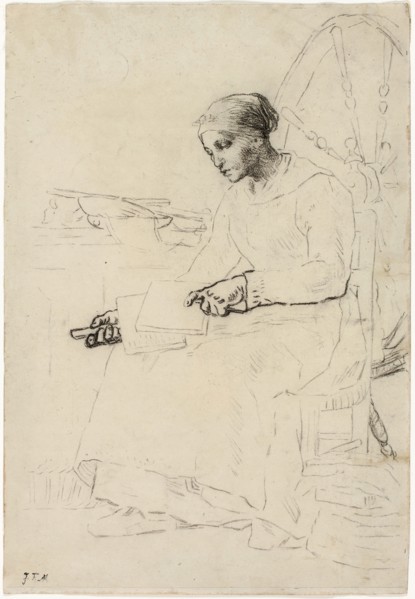 The Wool Carder (recto), Fragmentary Sketch of Man Standing by Fence (verso), 1857/58, Jean