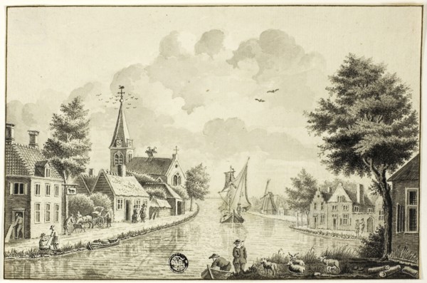 Old Dutch Town on Canal, after 1738, After Isaac van Ketweg, Dutch, c. 1732-1787, Holland, Pen and
