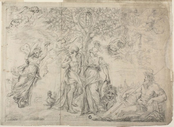 An Allegory of Bologna, 1630/39, Alessandro Algardi, Italian, 1598-1654, Italy, Black chalk on