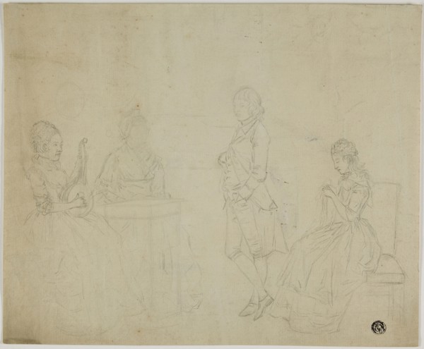 Sketch of Family Group with Three Seated Women and Young Man Standing, 18th century, Unknown German