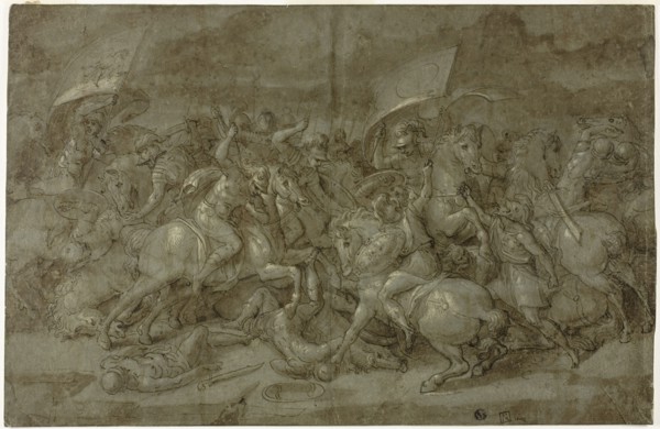 Battle between Romans and Barbarians, n.d., Italian, Veronese, Late 16th century, Italy, Pen and