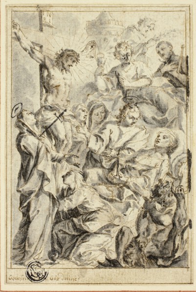 Dying Man Being Consoled by Christ on the Cross, Virgin and Saints, n.d., Gottfried Bernhard Goetz,
