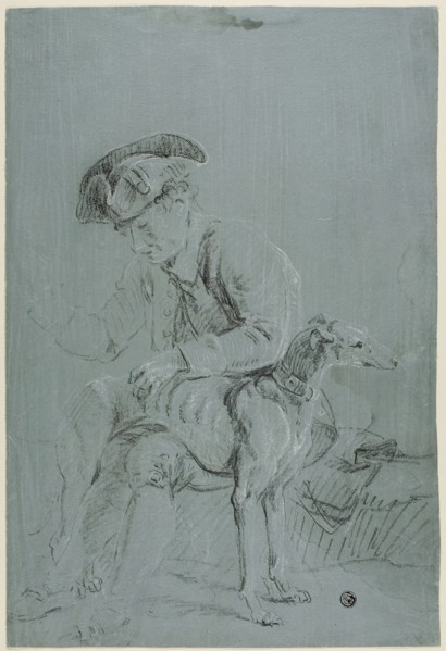 Seated Man with Dog, n.d., Possibly Pierre-Jacques Volaire, French, 1729-1799, France, Black and
