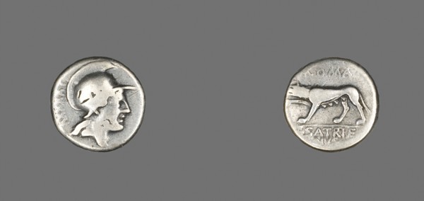 Coin Depicting the Goddess Roma, 77 BC, Roman, Italy, Silver, Diam. 1.7 cm, 3.78 g