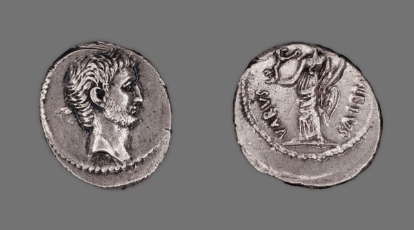 Denarius (Coin) Portraying Mark Antony, 42 BC, issued by C. Vibius Varus, Roman, minted in Rome,