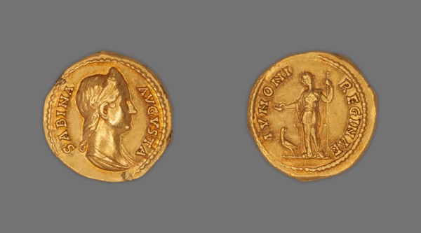 Aureus (Coin) Portraying Empress Sabina, AD 134, issued by Hadrian, Roman, minted in Rome, Rome,