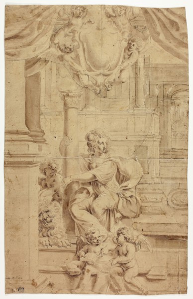 Allegorical Figure of Fortitude, with Coat of Arms Above, n.d., Attributed to Giovanni Battista