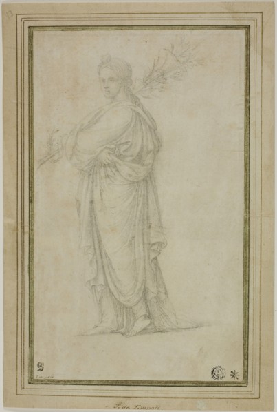 Standing Draped Female Figure Carrying Trumpet, Flowers, n.d., Circle of Girolamo Sellari, called
