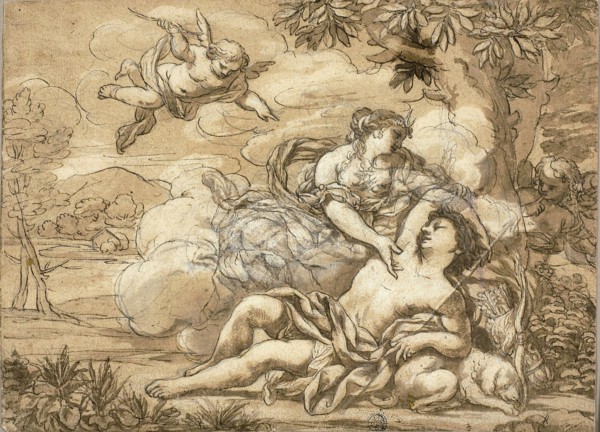 Diana and Endymion, n.d., probably after Ciro Ferri, Italian, 1634-1689, Italy, Pen and brown ink,