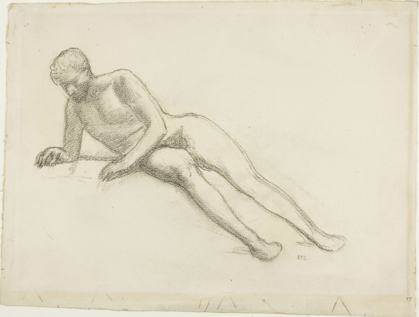 Reclining Male Nude, n.d., Pierre Puvis de Chavannes, French, 1824-1898, France, Charcoal on buff